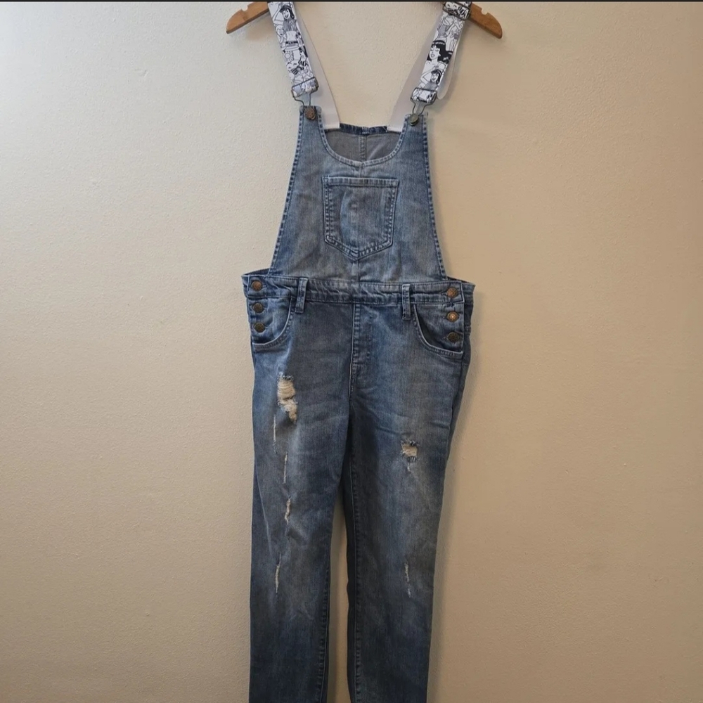 Betty and Veronica Blue Jean Overalls w/Cartoon Suspenders
